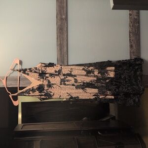 Dress the Population Tan and Black Floral Backless Dress